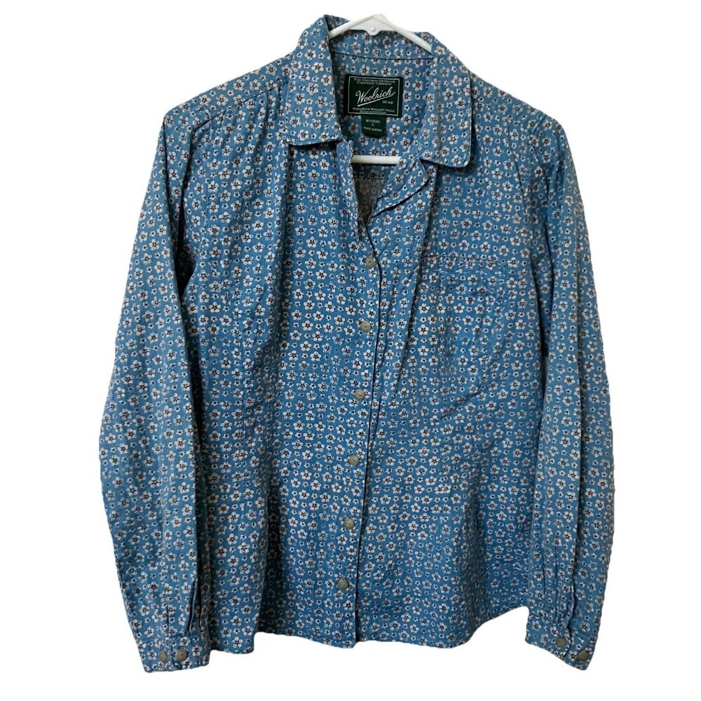 Woolrich‎ Shirt Womens S Blue Floral Button Up Cotton Granny